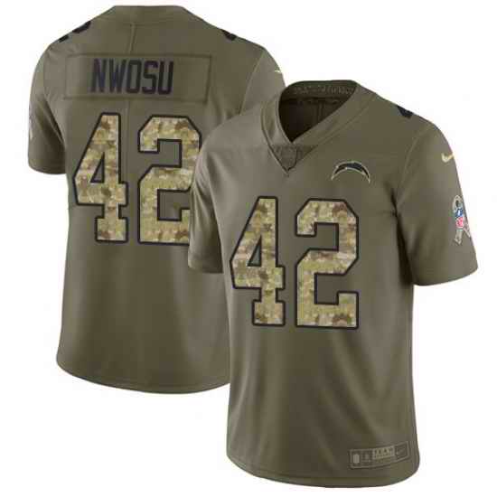 Nike Chargers #42 Uchenna Nwosu Olive Camo Mens Stitched NFL Limited 2017 Salute To Service Jersey